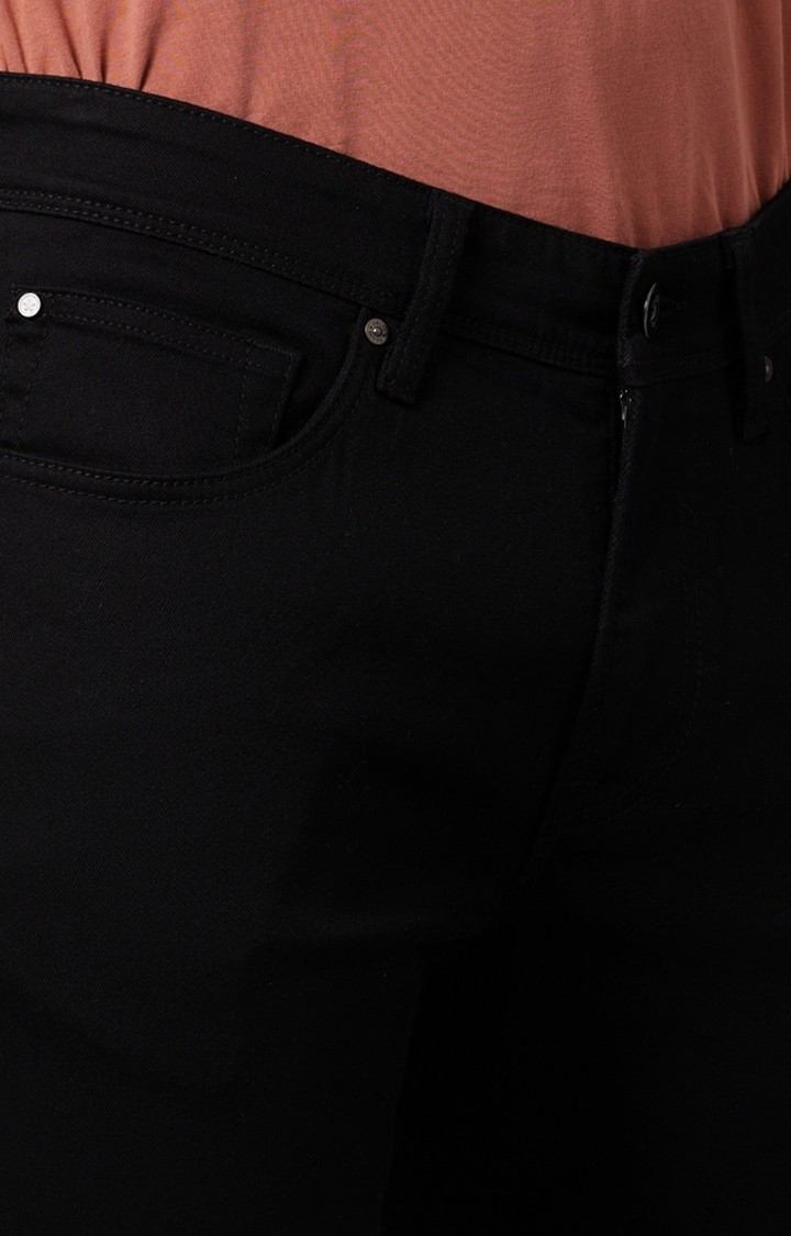 Men's Black Cotton Solid Regular Jeans
