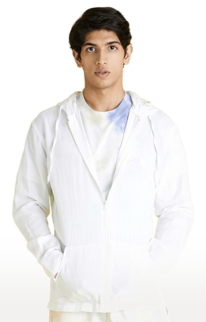 Men's White Solid Hoodies