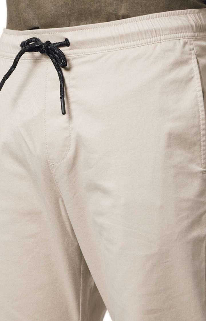 Men's Beige Cotton Solid Casual Joggers