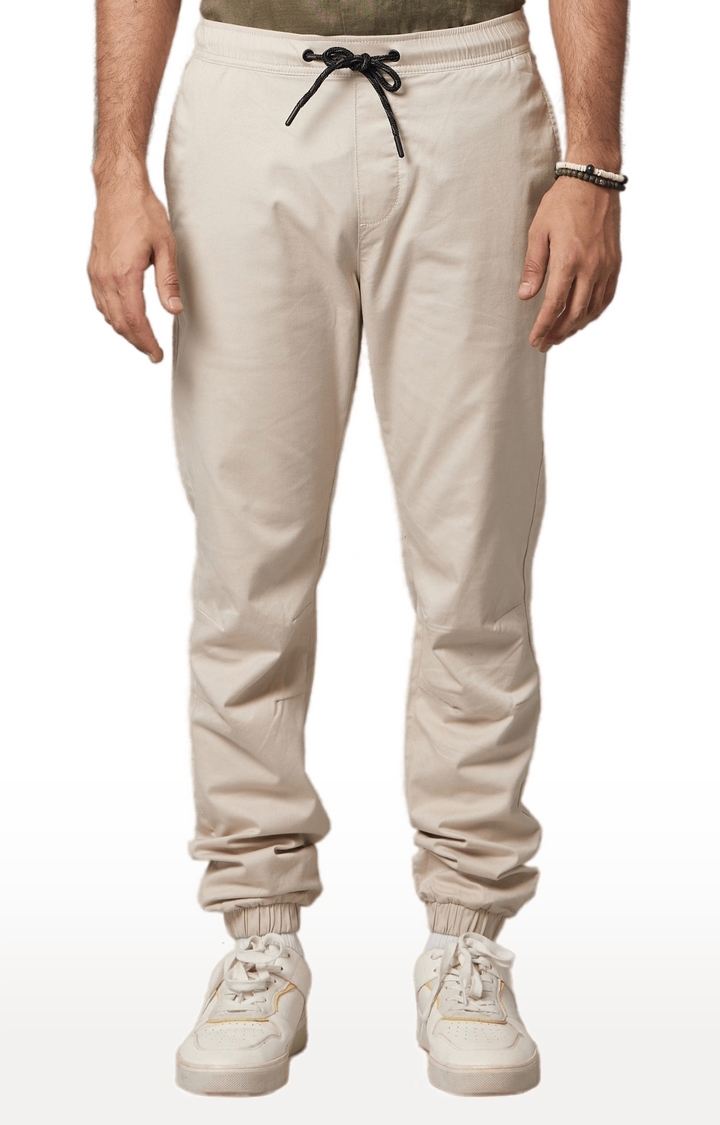 celio | Men's Beige Cotton Solid Casual Joggers