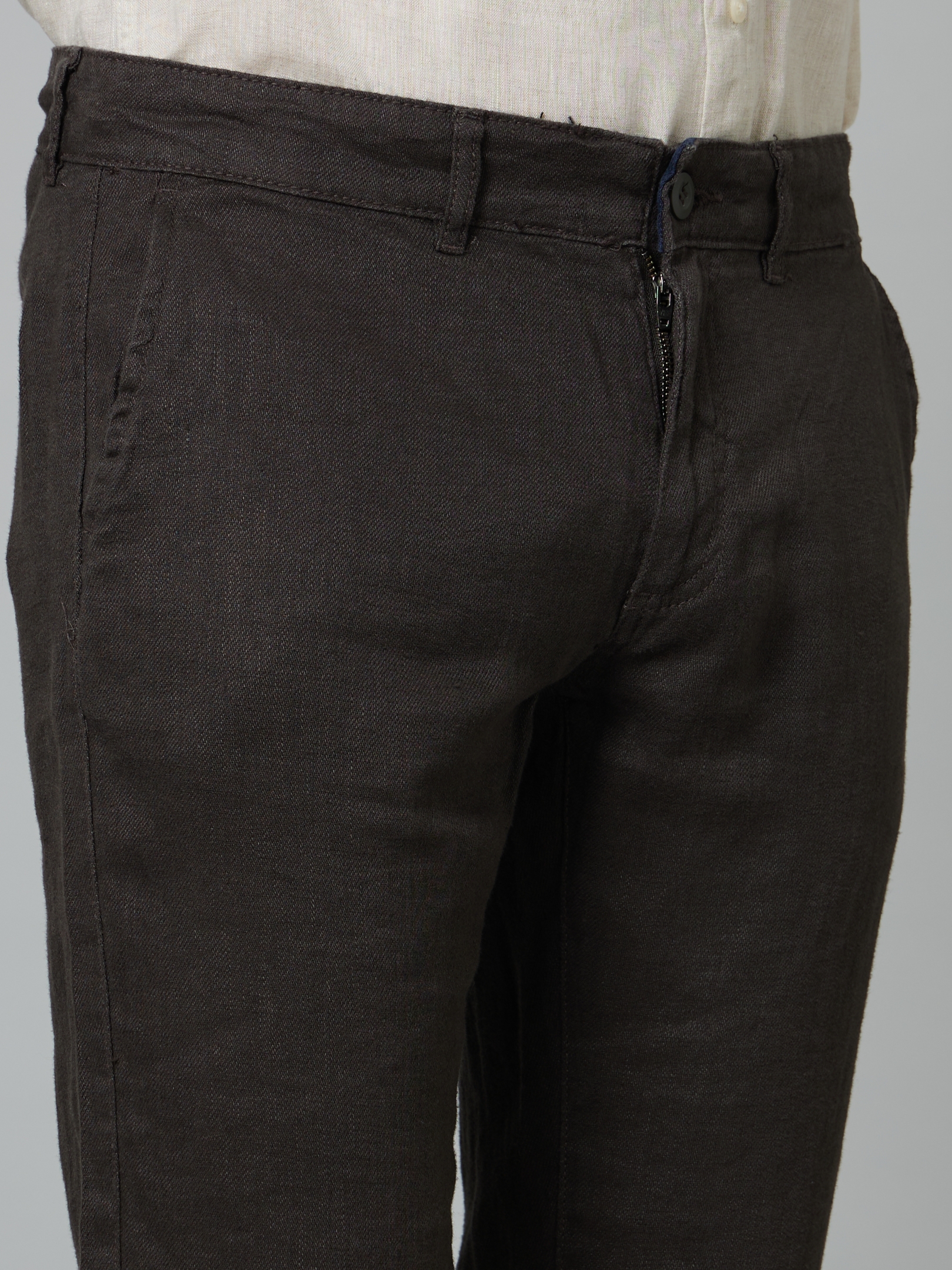 celio | Men's Grey Linen Solid Trousers 3