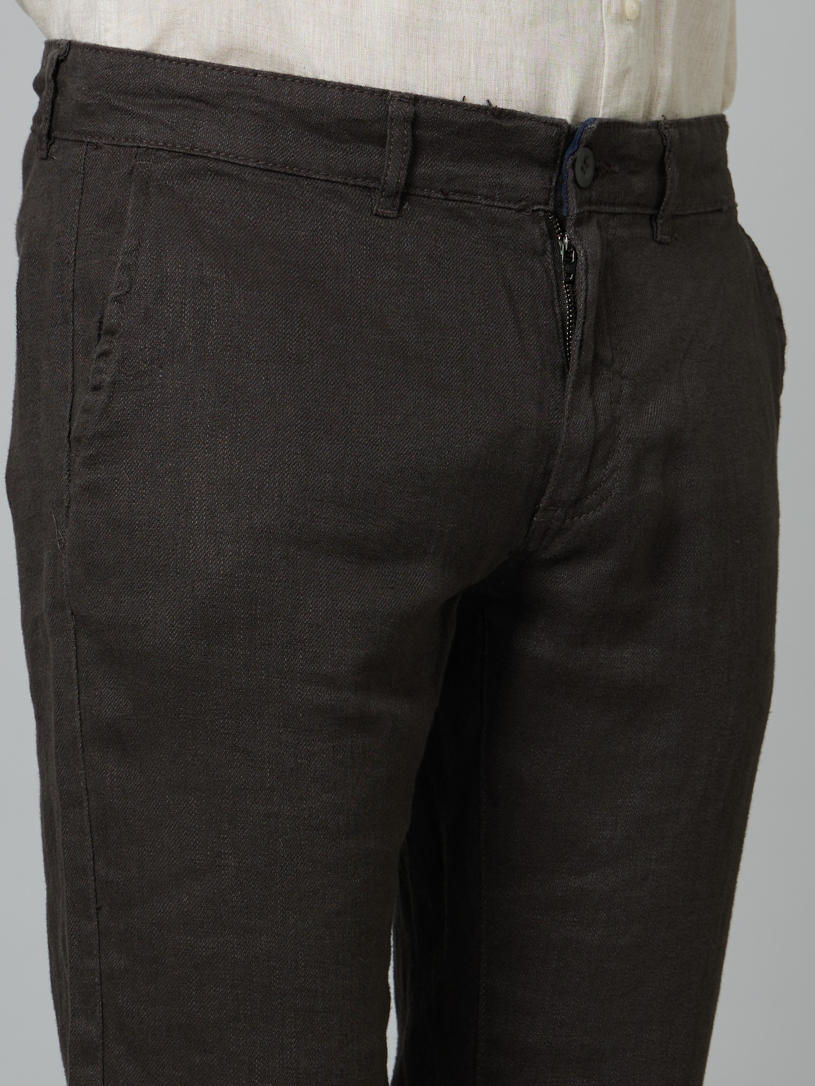 Men's Grey Linen Solid Trousers