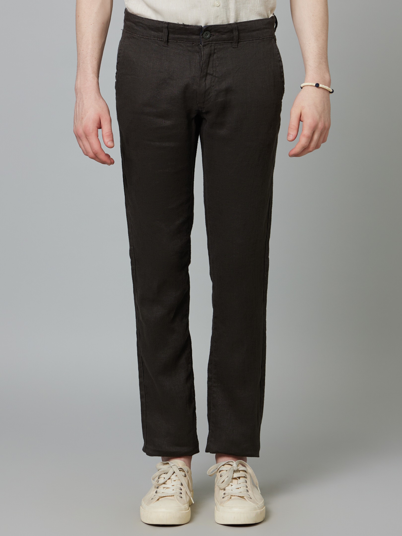 celio | Men's Grey Linen Solid Trousers