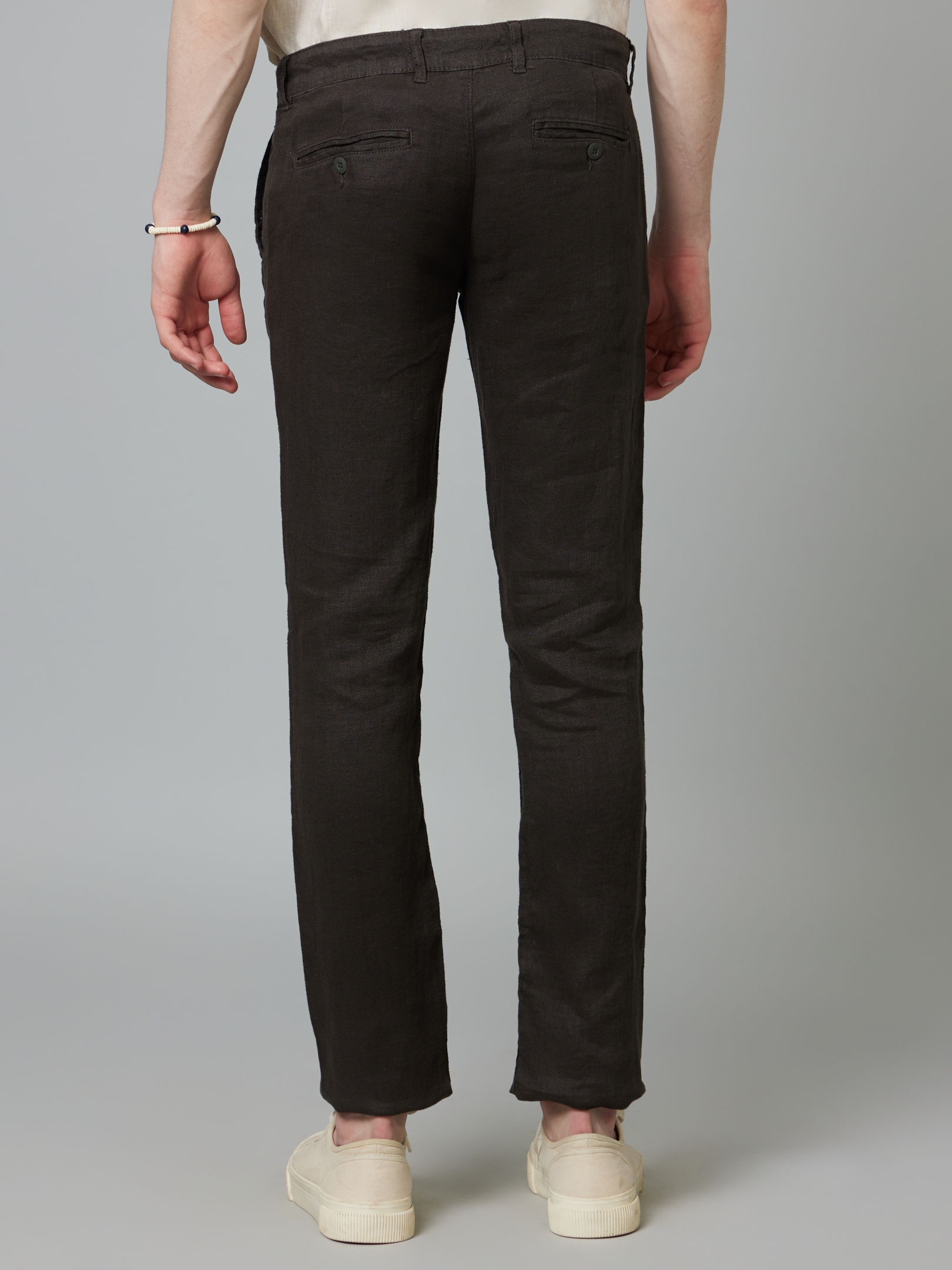 celio | Men's Grey Linen Solid Trousers 1