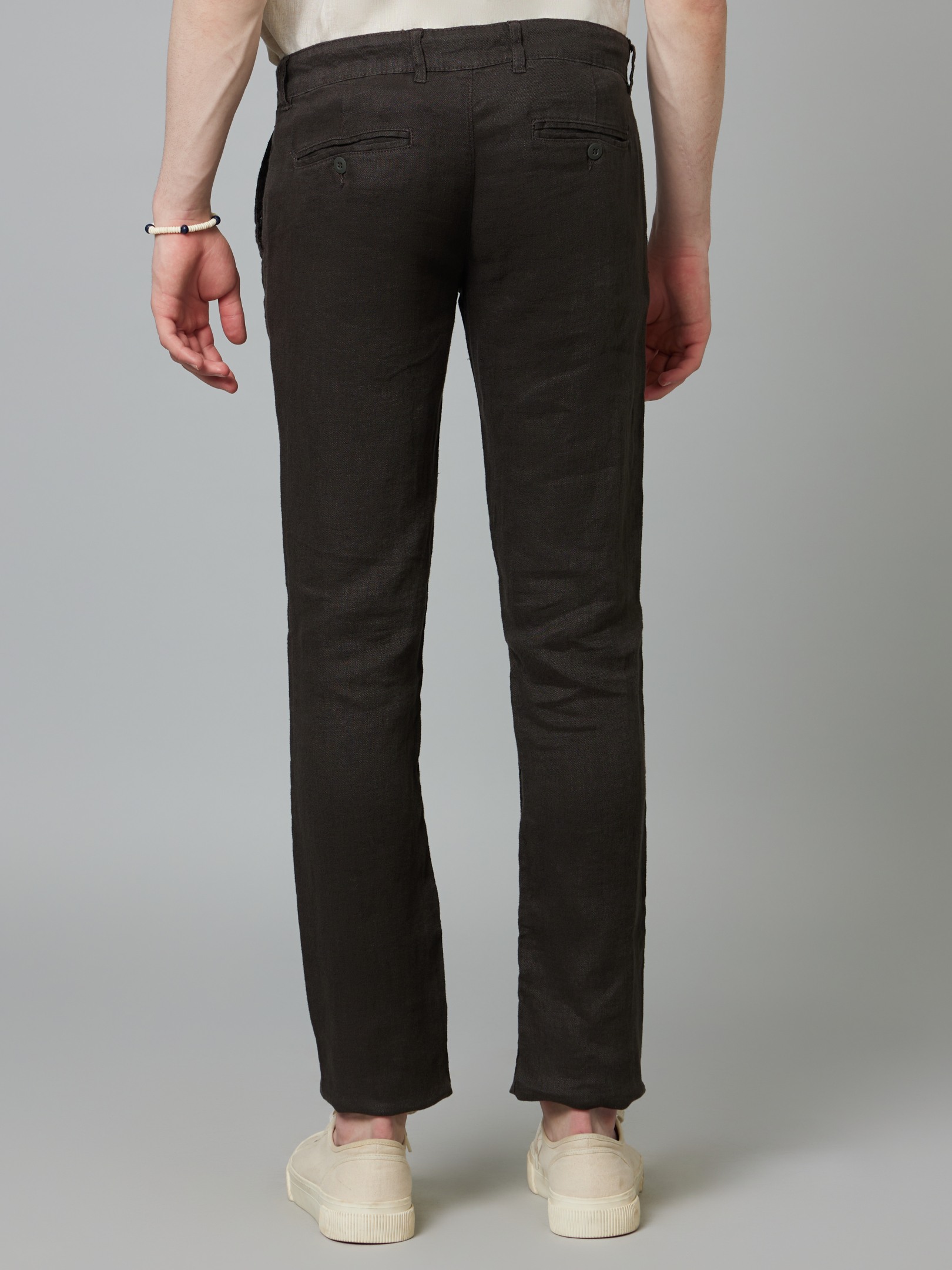 Men's Grey Linen Solid Trousers