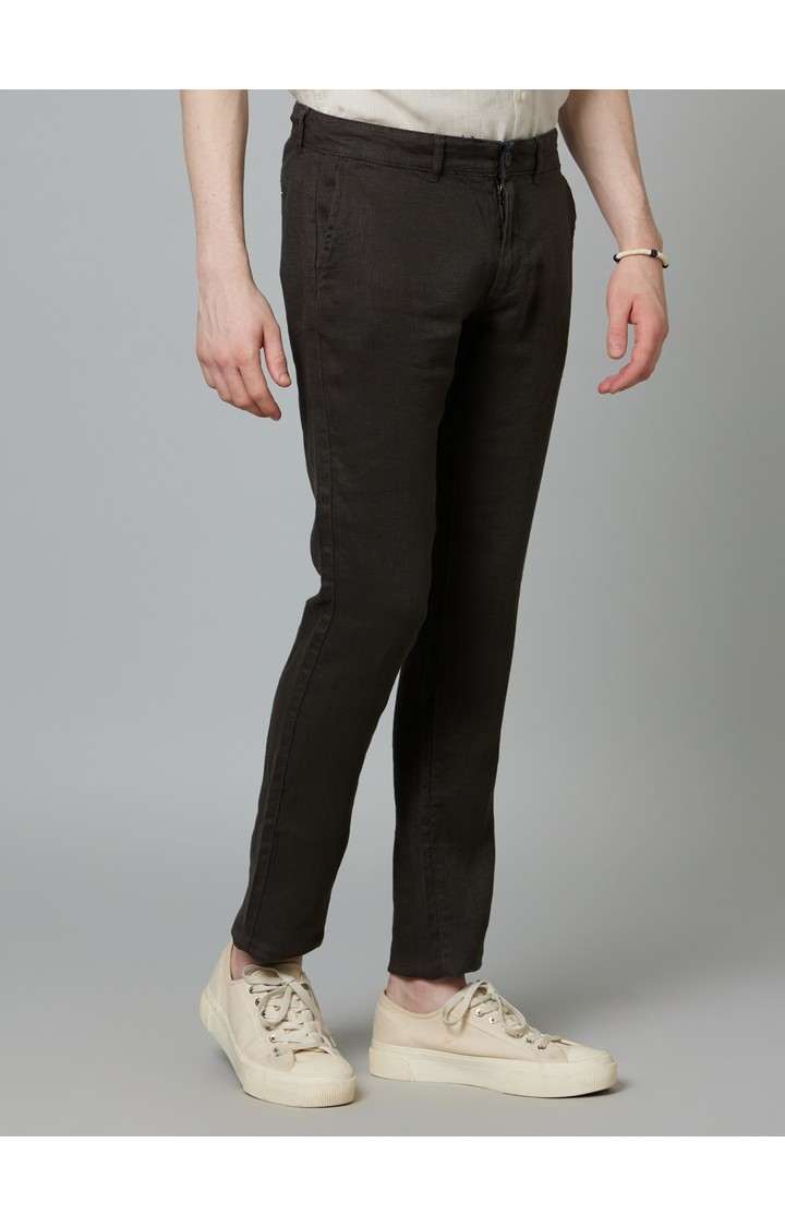 Men's Grey Linen Solid Trousers