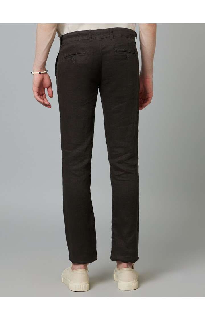 Men's Grey Linen Solid Trousers