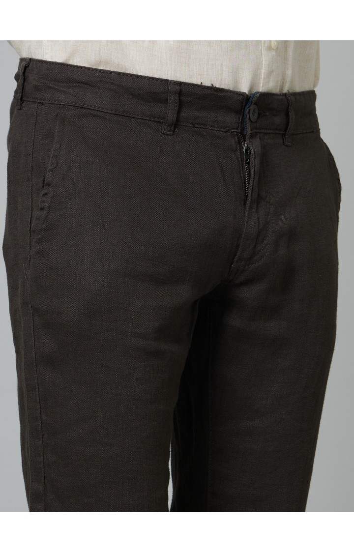 Men's Grey Linen Solid Trousers