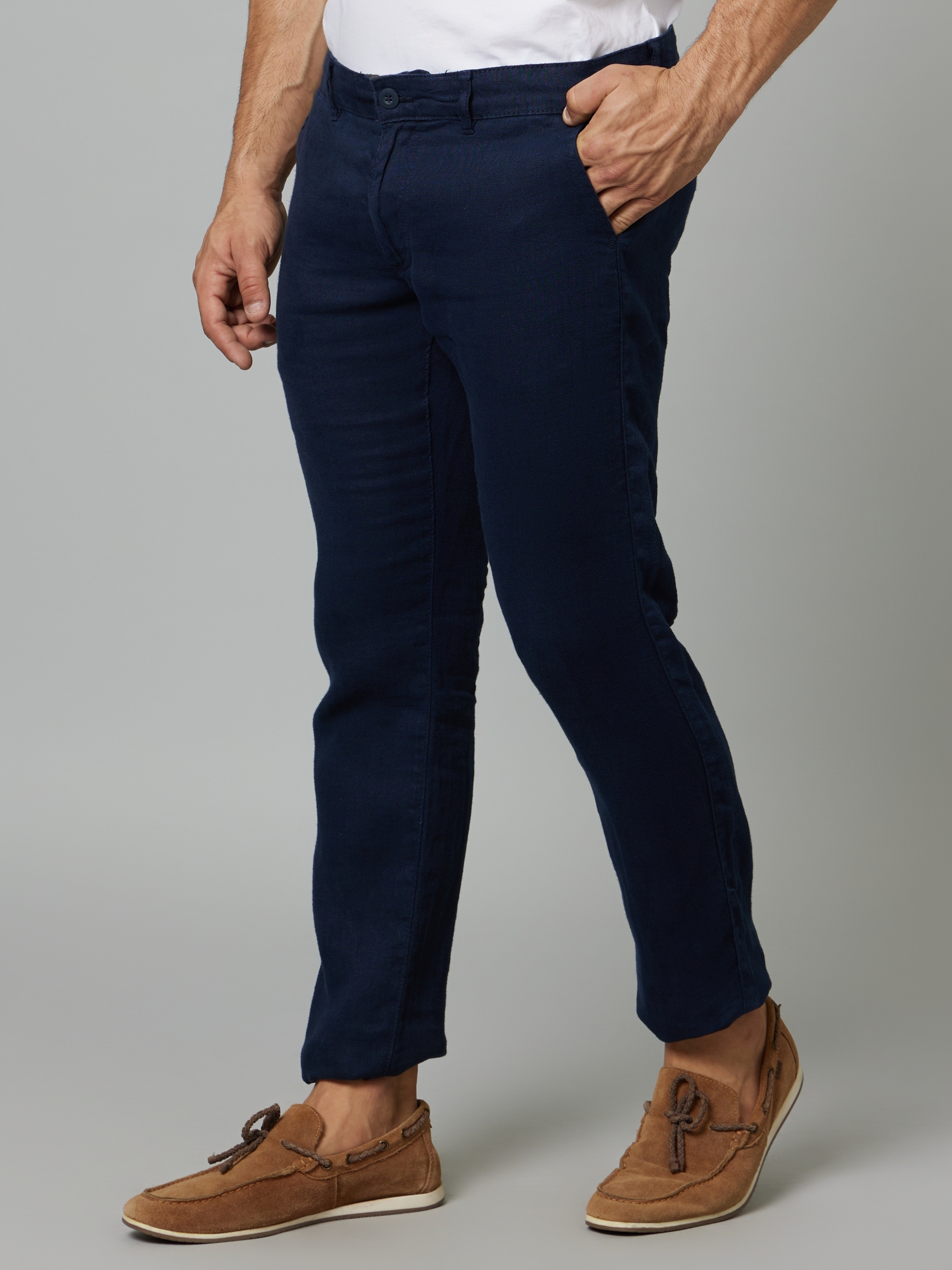 celio | Men's Blue Linen Solid Trousers 2
