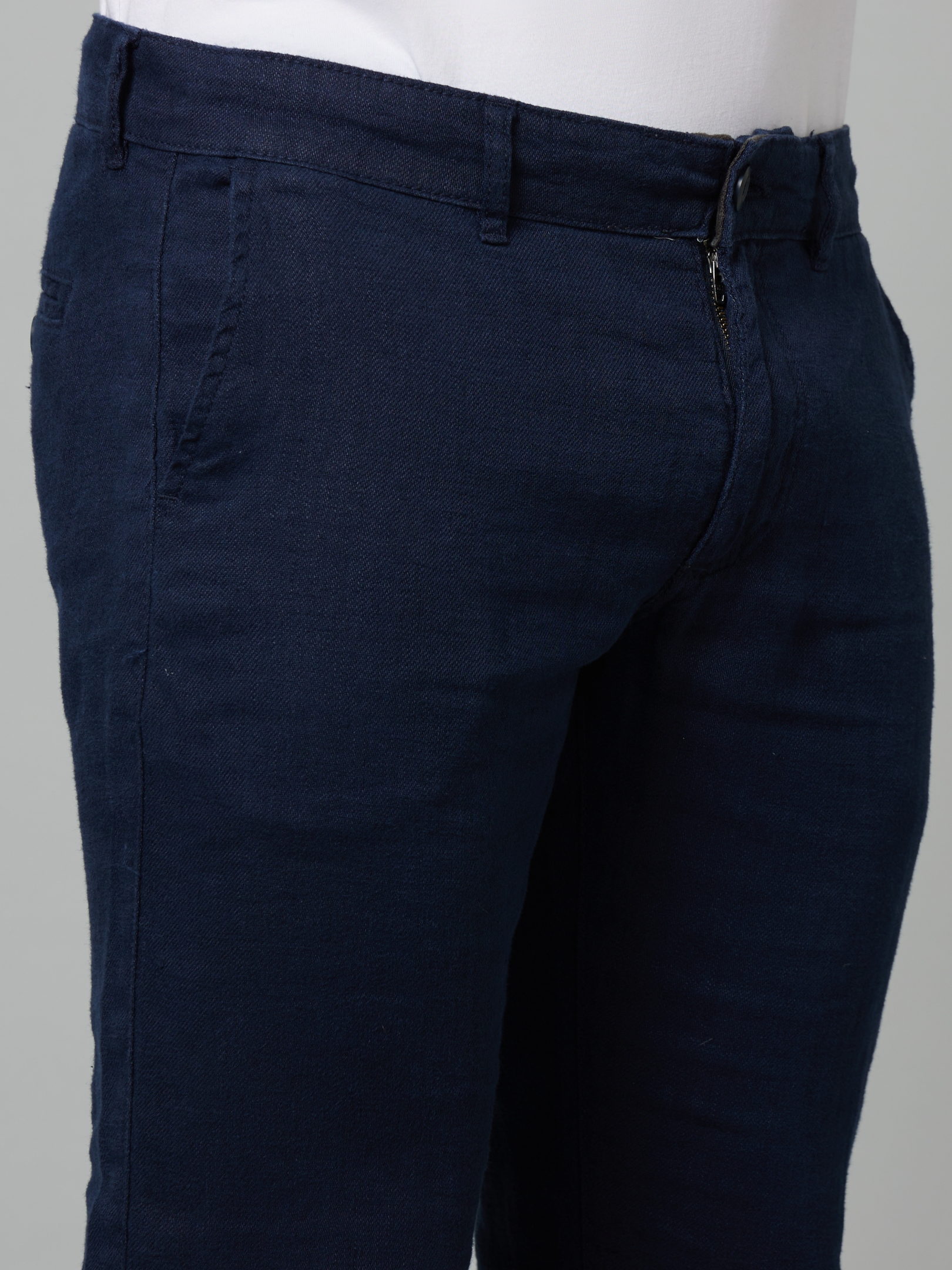 celio | Men's Blue Linen Solid Trousers 3