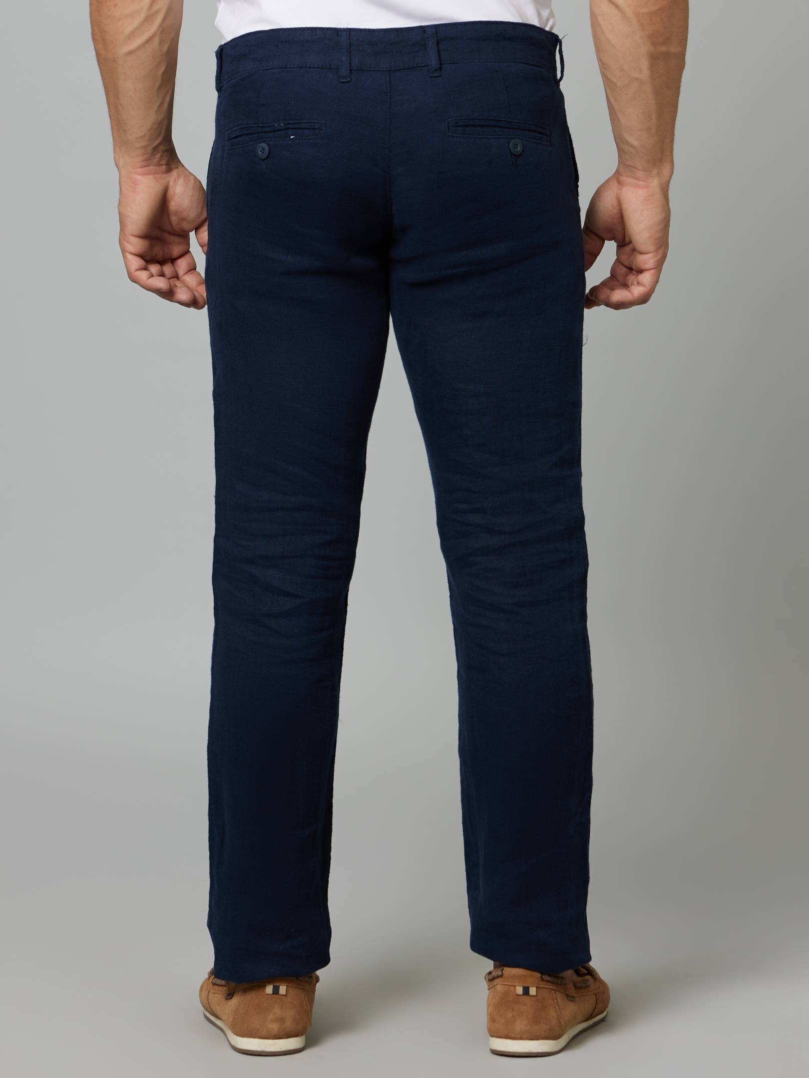 celio | Men's Blue Linen Solid Trousers 1