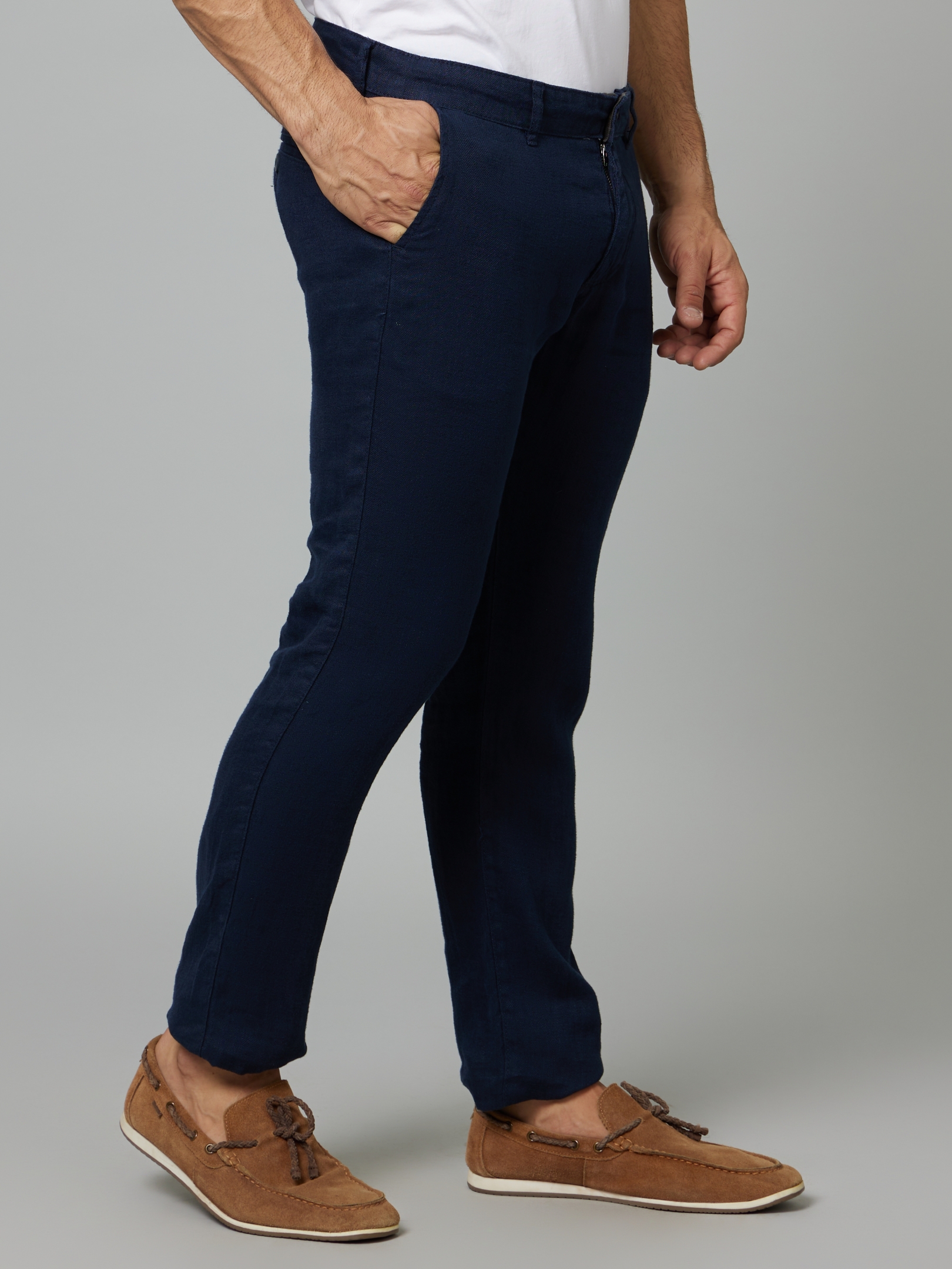 celio | Men's Blue Linen Solid Trousers 5