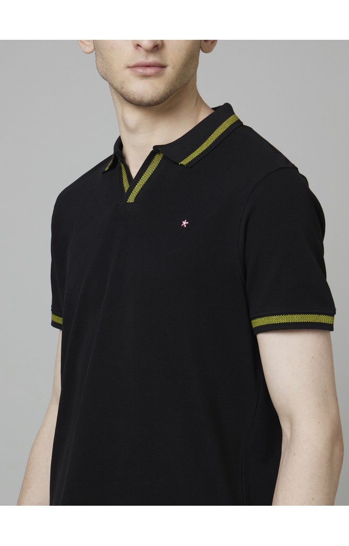 Men's Black Solid Polos