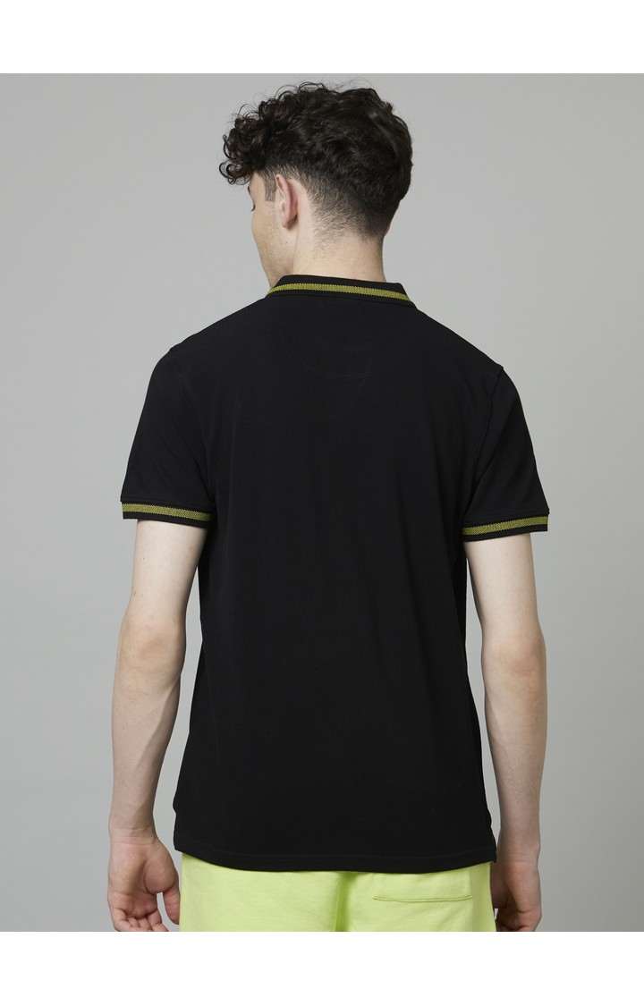 Men's Black Solid Polos