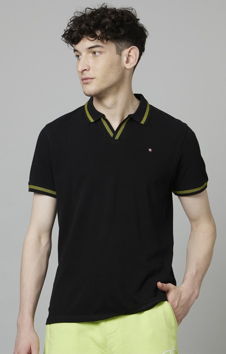 Men's Black Solid Polos