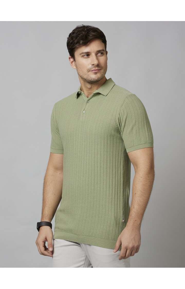 Men's Green Textured Polos