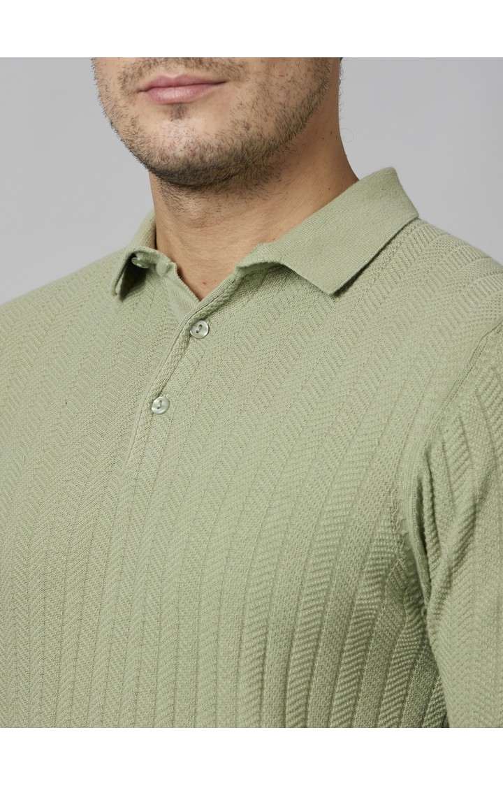 Men's Green Textured Polos