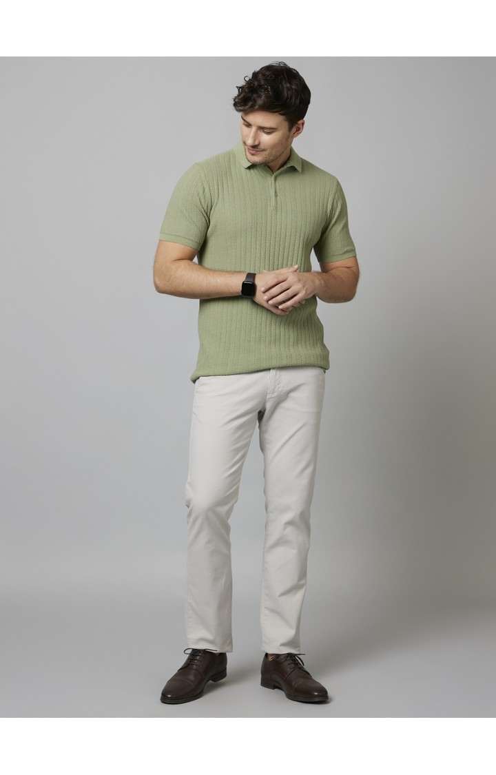Men's Green Textured Polos