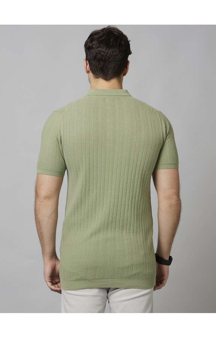 Men's Green Textured Polos