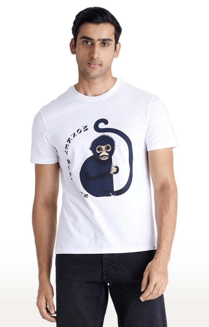 Men's White Graphics Regular T-Shirts