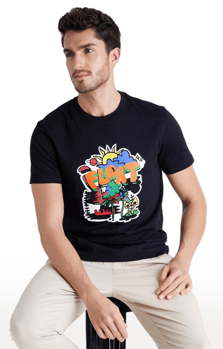 Men's Black Graphics Regular T-Shirts