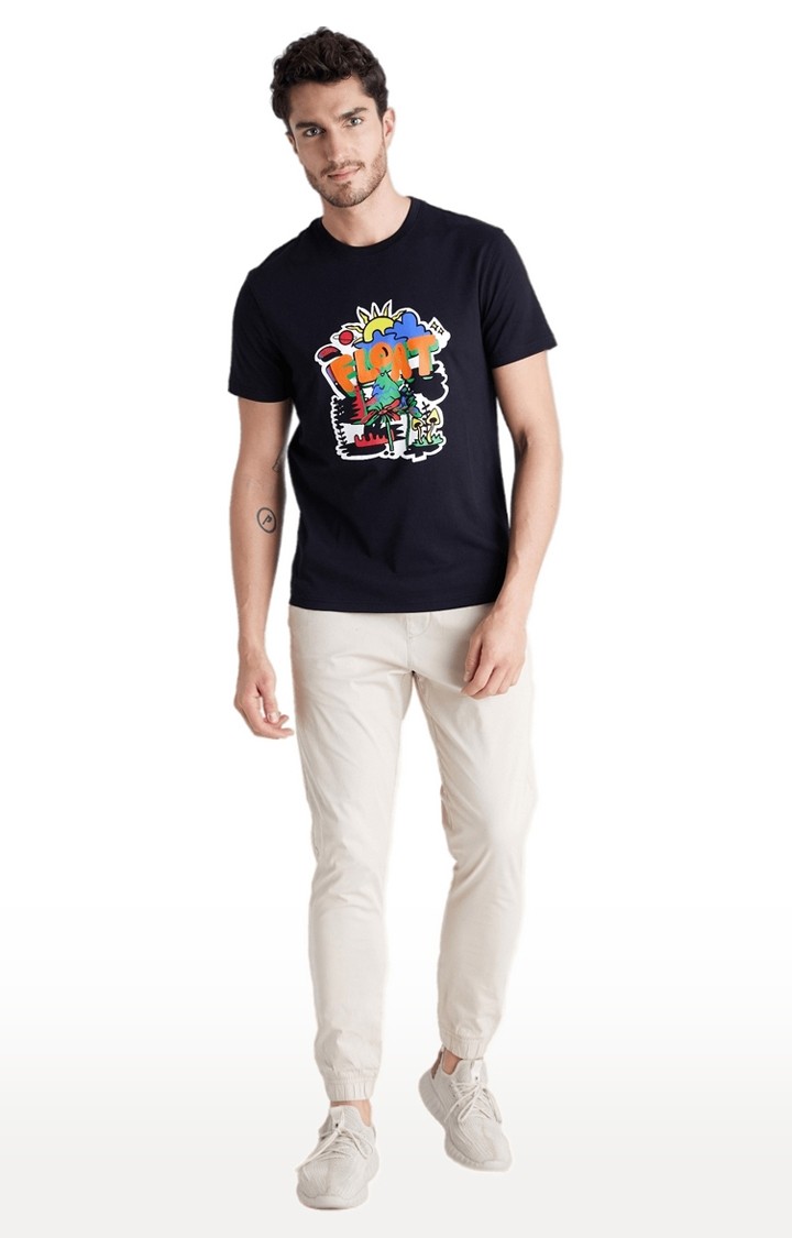 Men's Black Graphics Regular T-Shirts