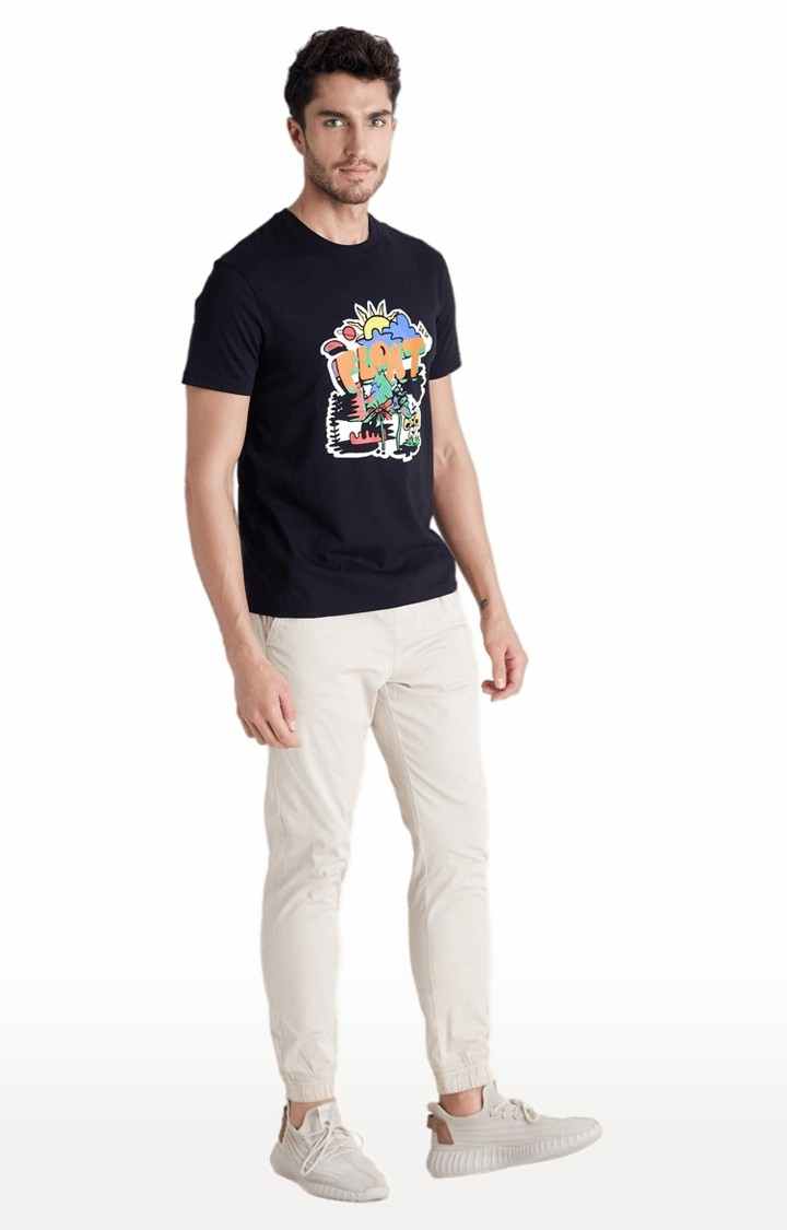 Men's Black Graphics Regular T-Shirts