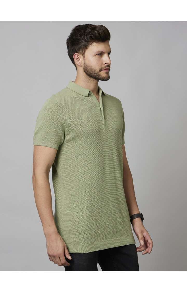 Men's Green Textured Polos