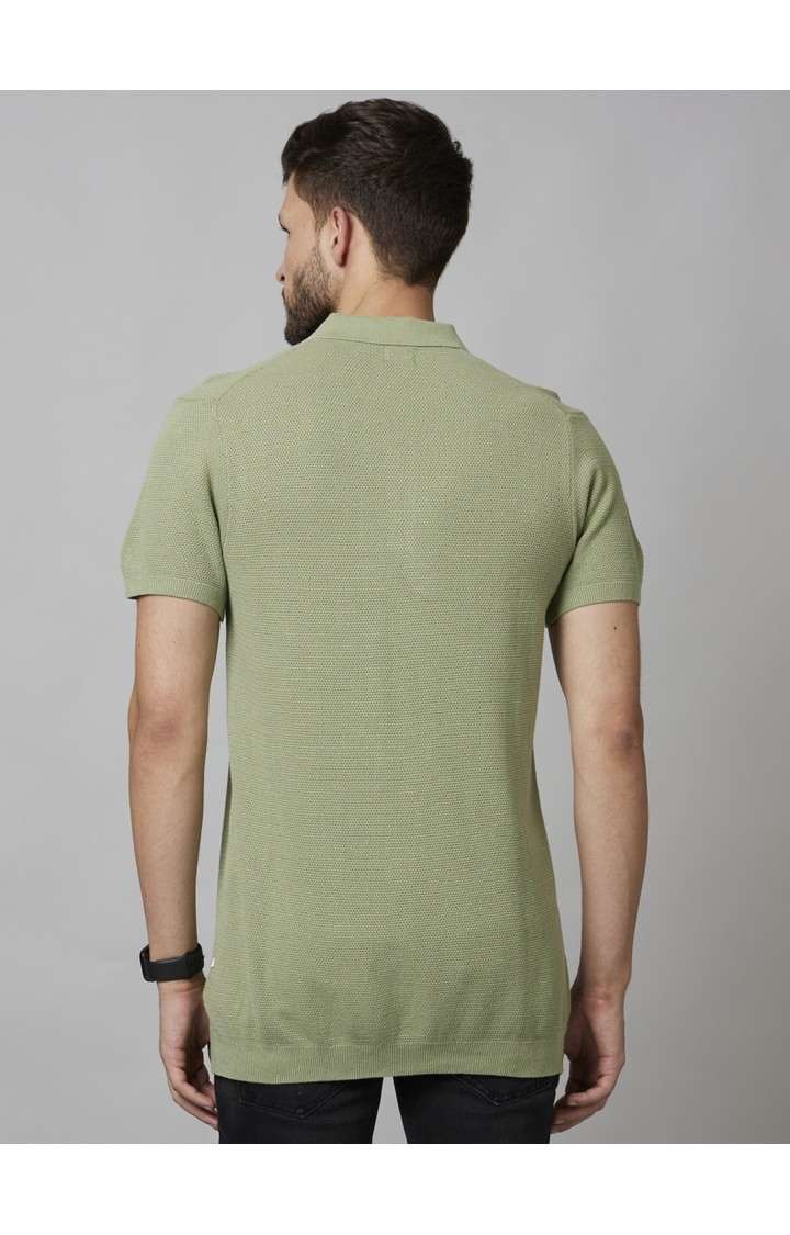 Men's Green Textured Polos