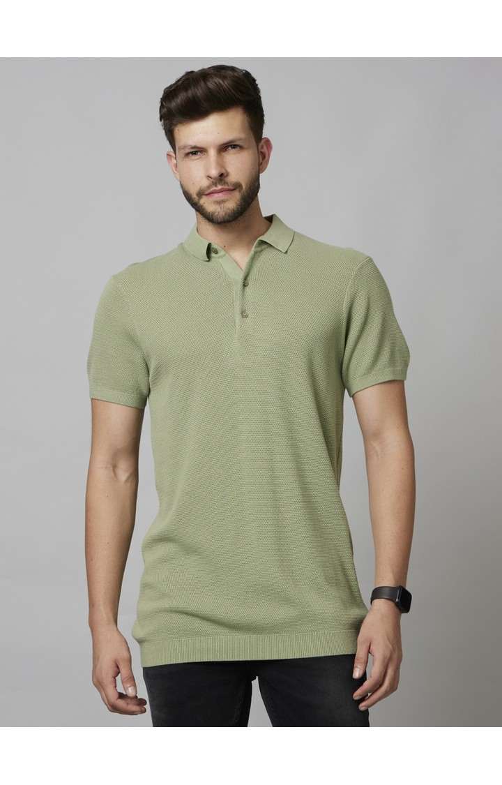 Men's Green Textured Polos
