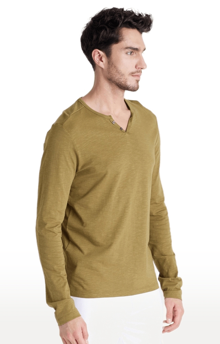 Men's Green Melange Regular T-Shirts