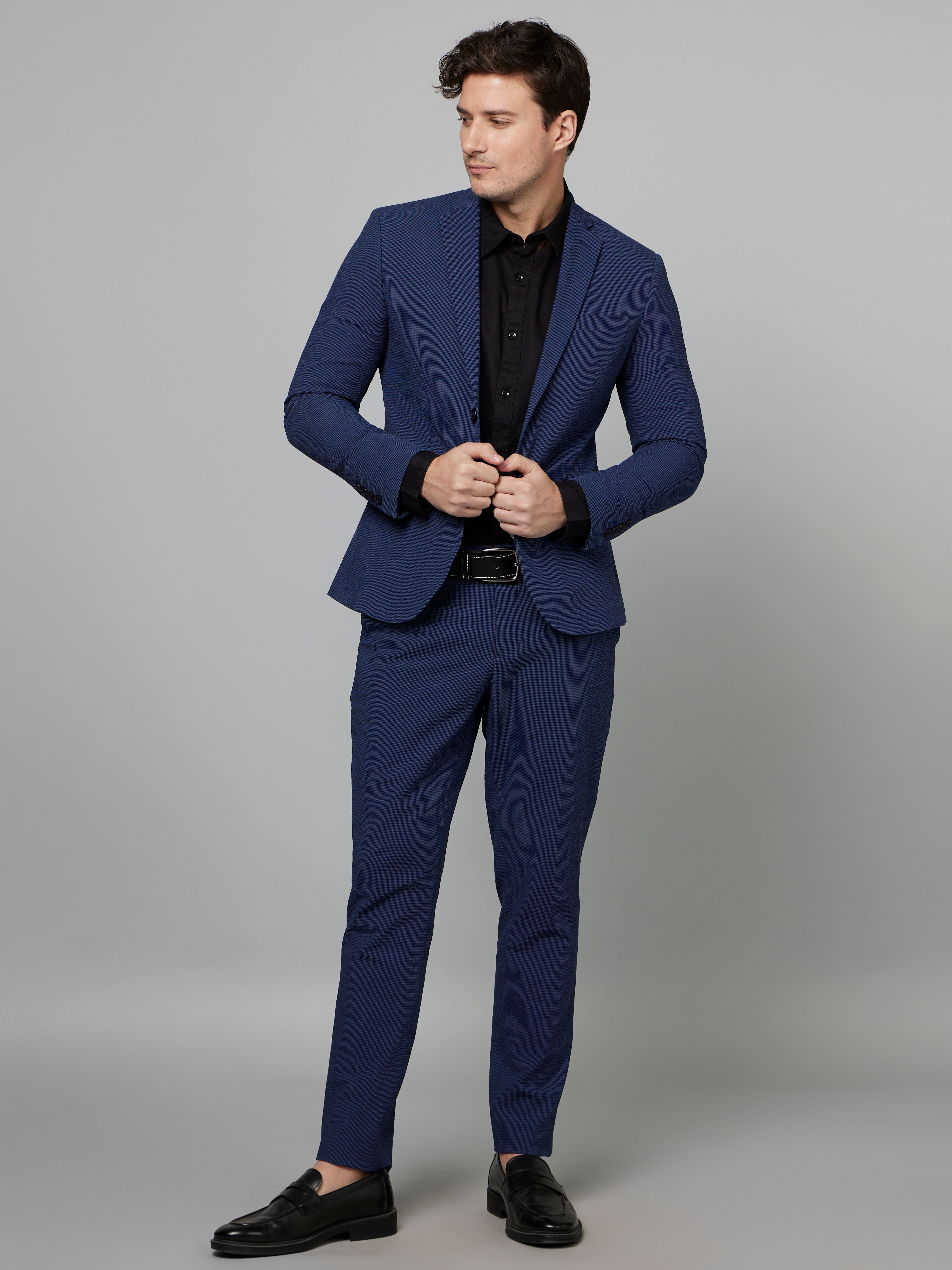 celio | Men's Blue Textured Blazers 4