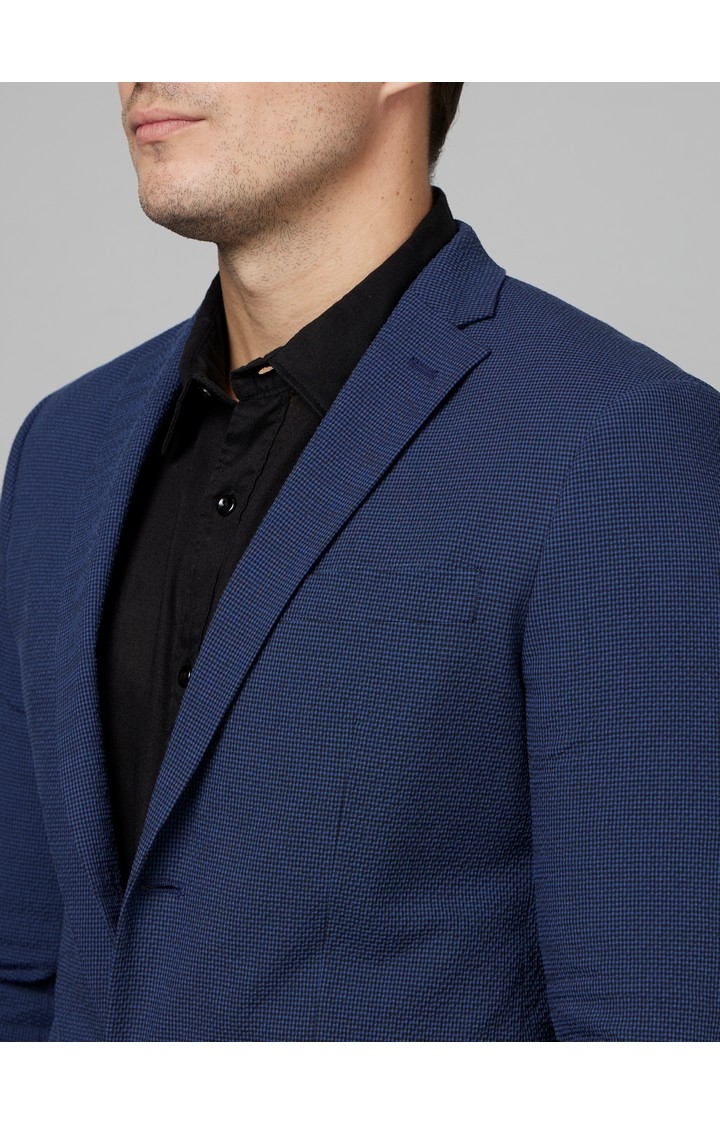 Men's Blue Textured Blazers