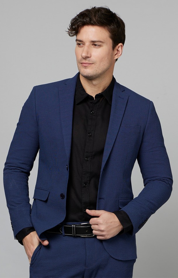 Men's Blue Textured Blazers