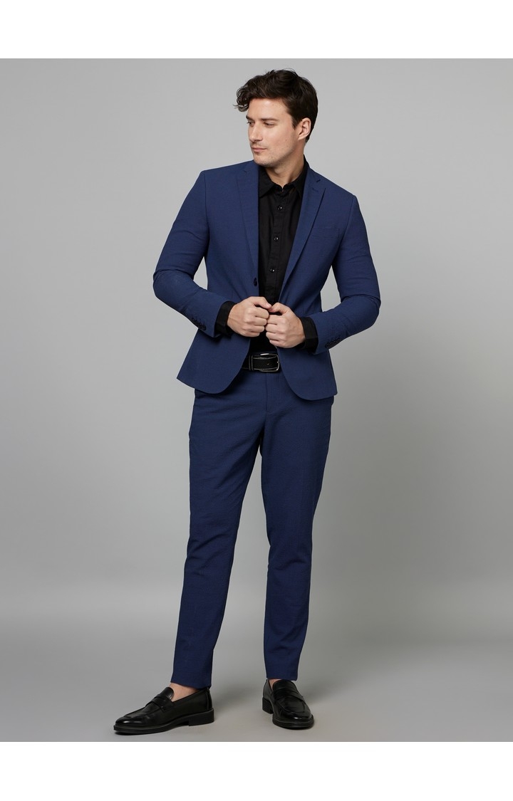 Men's Blue Textured Blazers