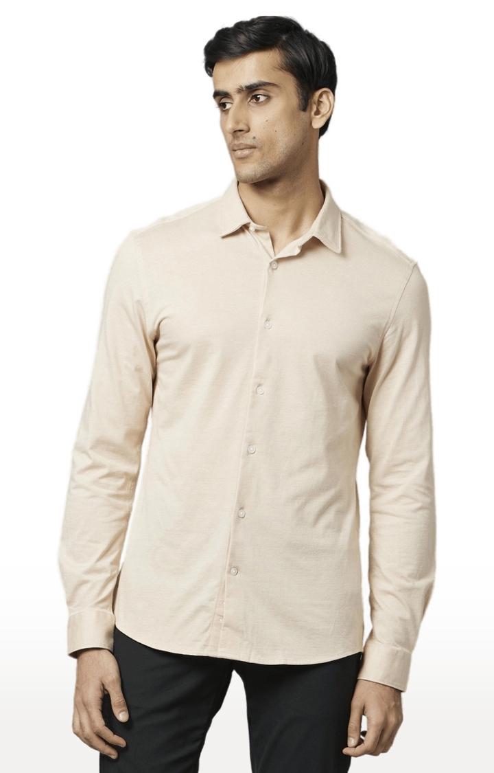 celio | Men's Beige Solid Casual Shirts 0