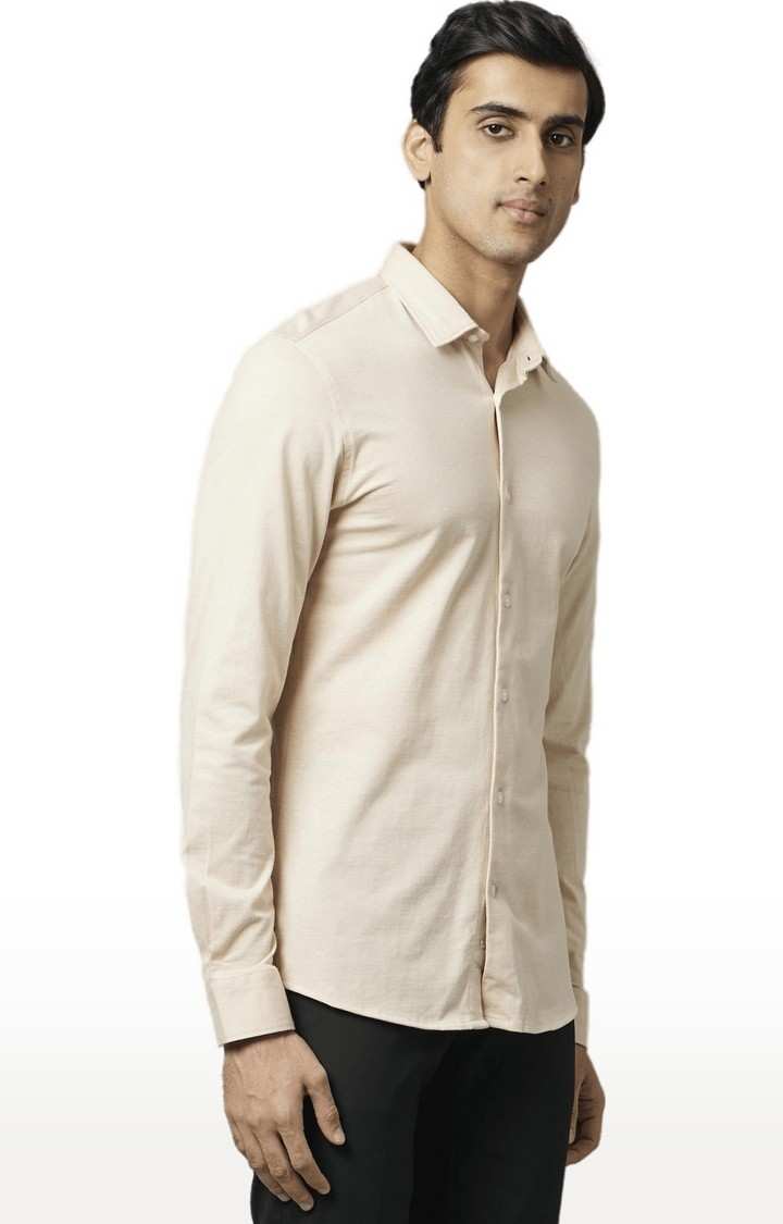 Men's Beige Solid Casual Shirts
