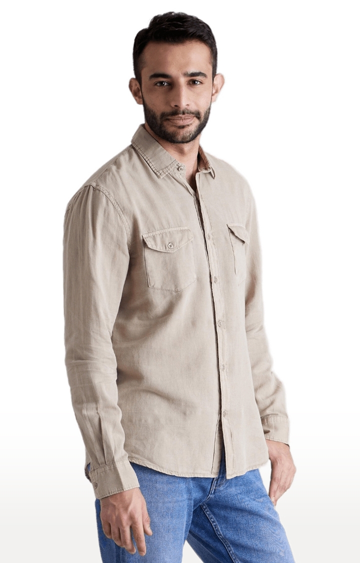 celio | Men's Beige Solid Casual Shirts