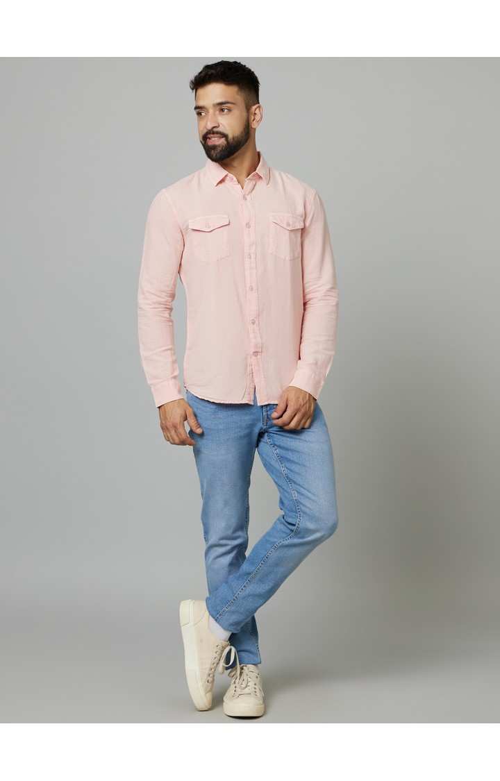 Men's Pink Solid Casual Shirts