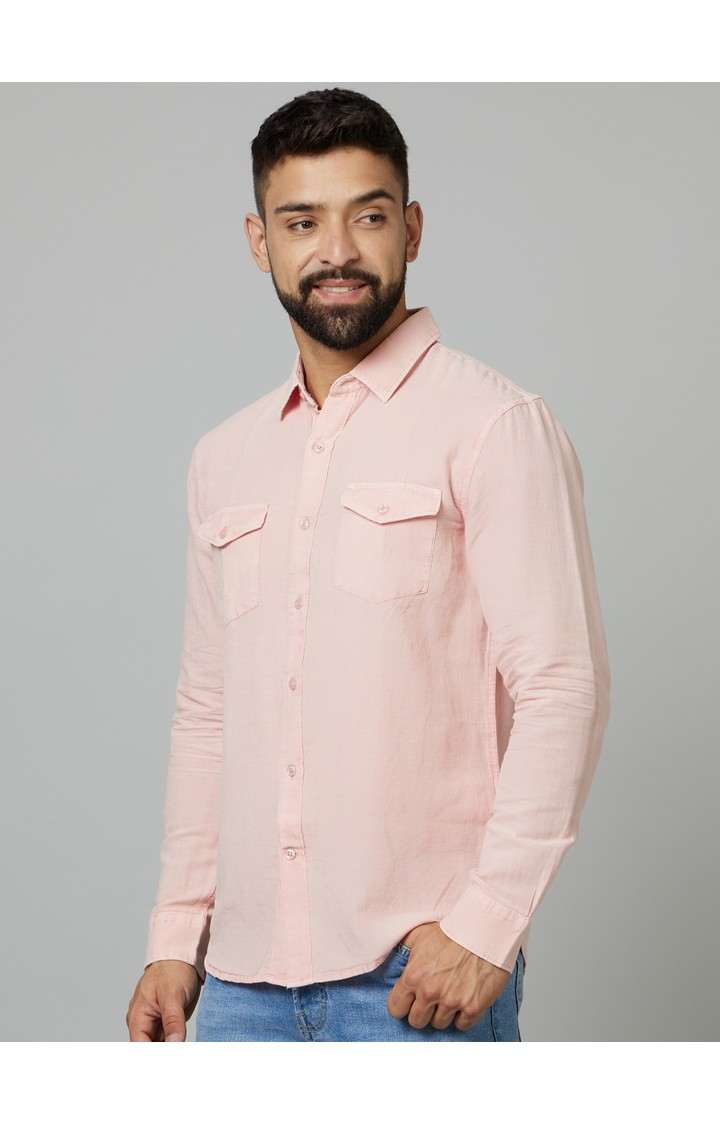 Men's Pink Solid Casual Shirts