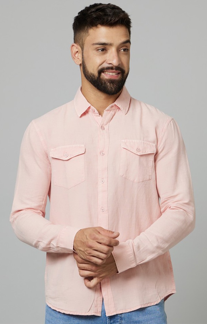 Men's Pink Solid Casual Shirts