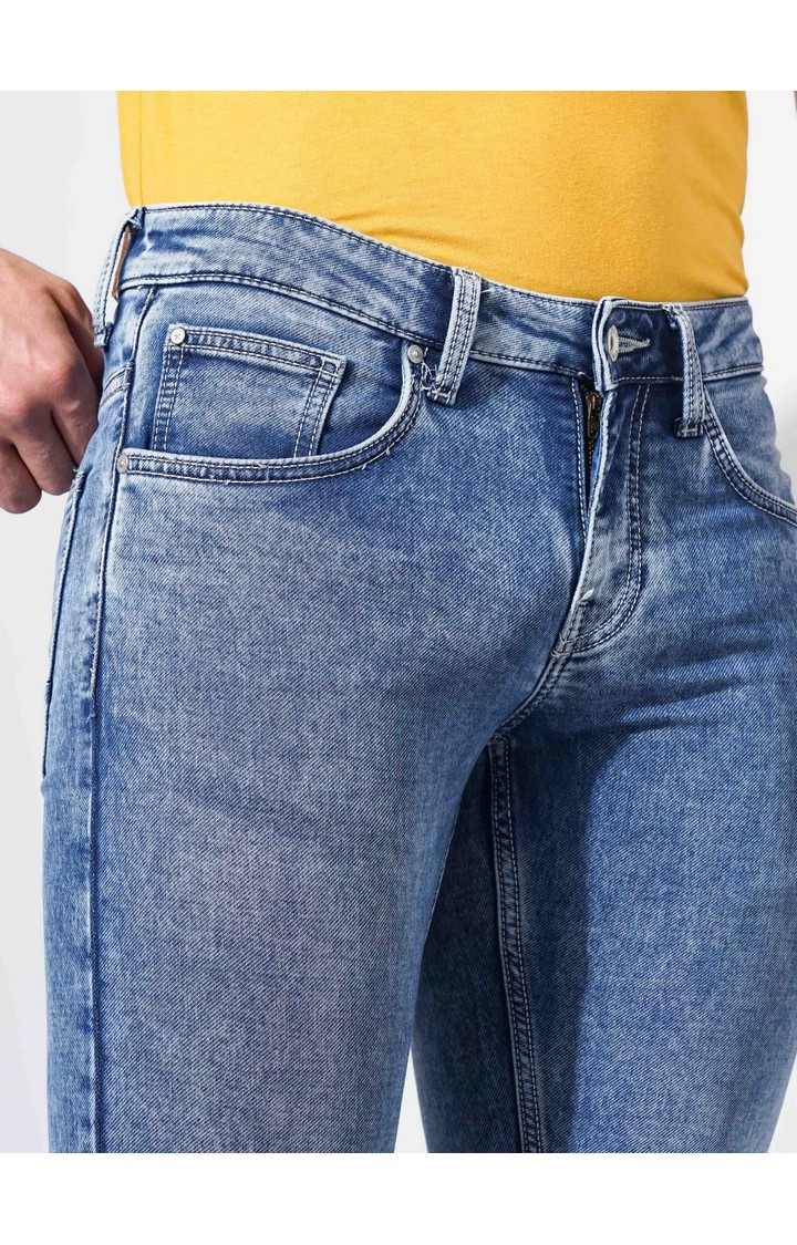 Men's Blue Cotton Blend Solid Regular Jeans