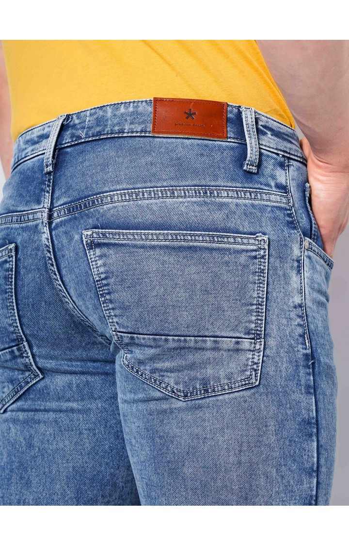 Men's Blue Cotton Blend Solid Regular Jeans