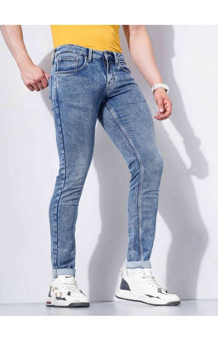 Men's Blue Cotton Blend Solid Regular Jeans