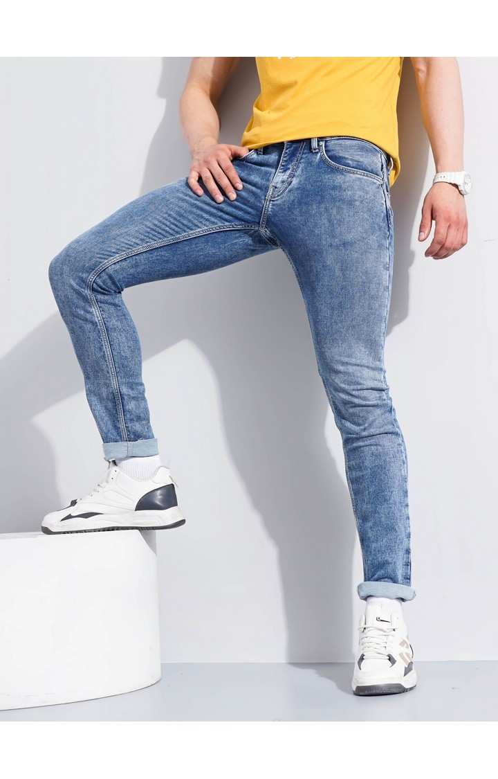 Men's Blue Cotton Blend Solid Regular Jeans