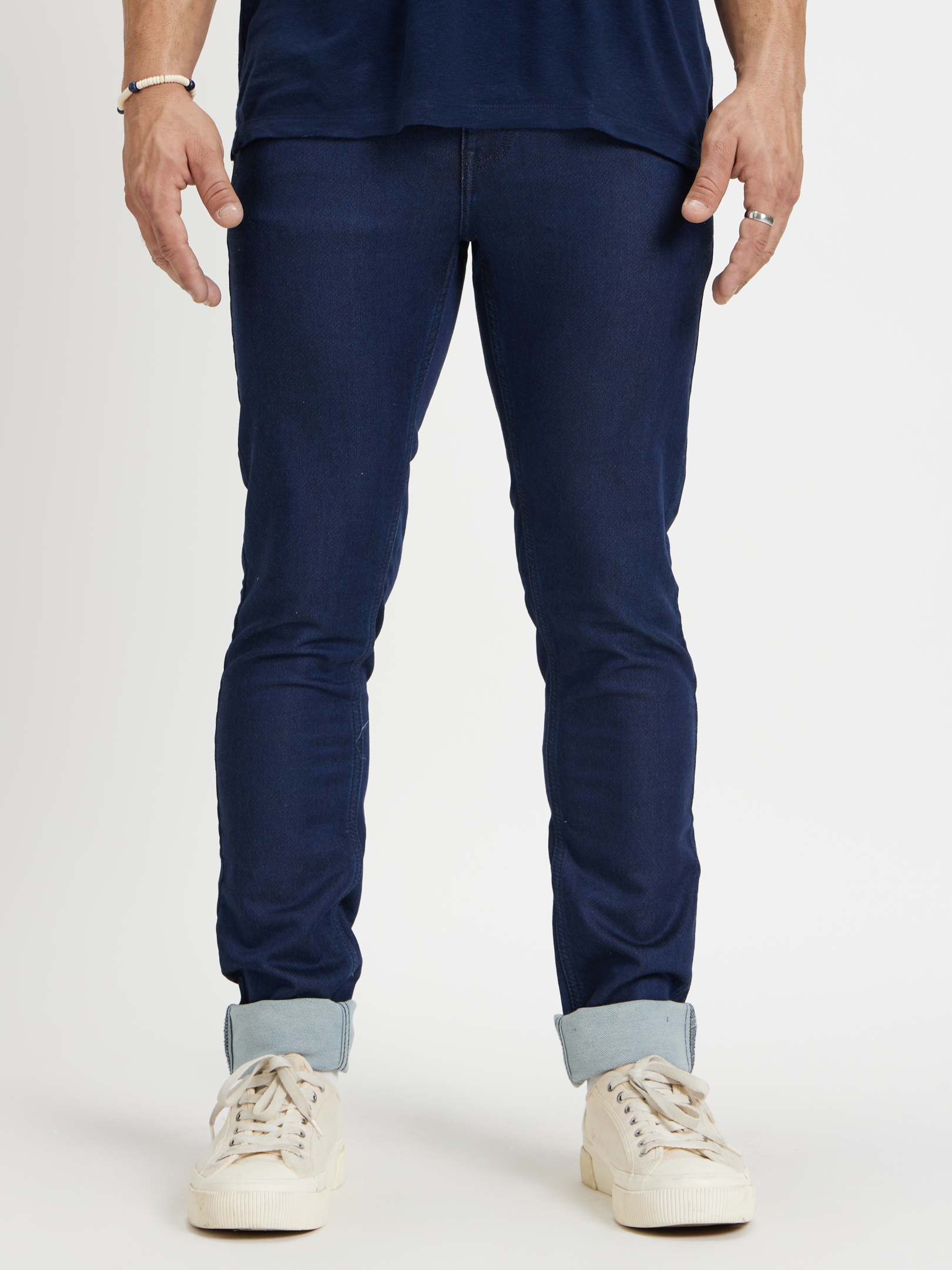 Men's Blue Cotton Blend Solid Slim Jeans