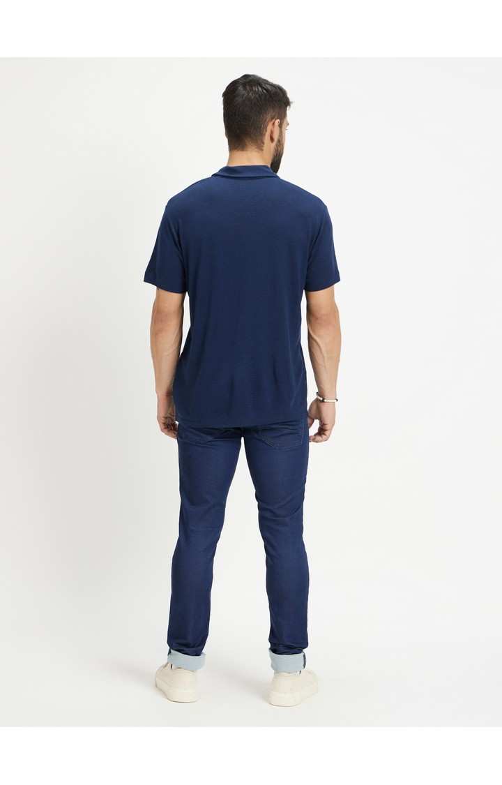 Men's Blue Cotton Blend Solid Slim Jeans