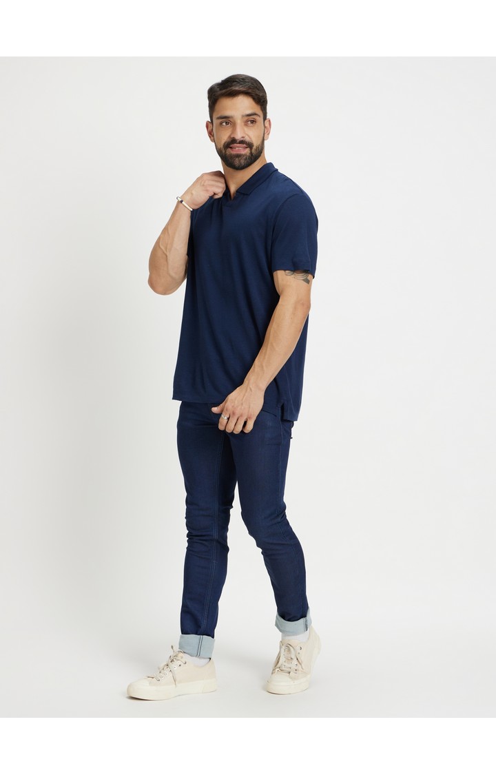 Men's Blue Cotton Blend Solid Slim Jeans