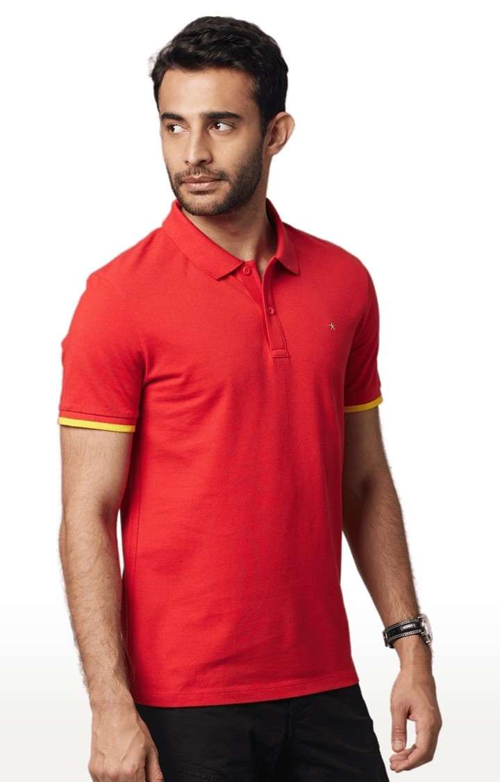 Men's Red Solid Polos