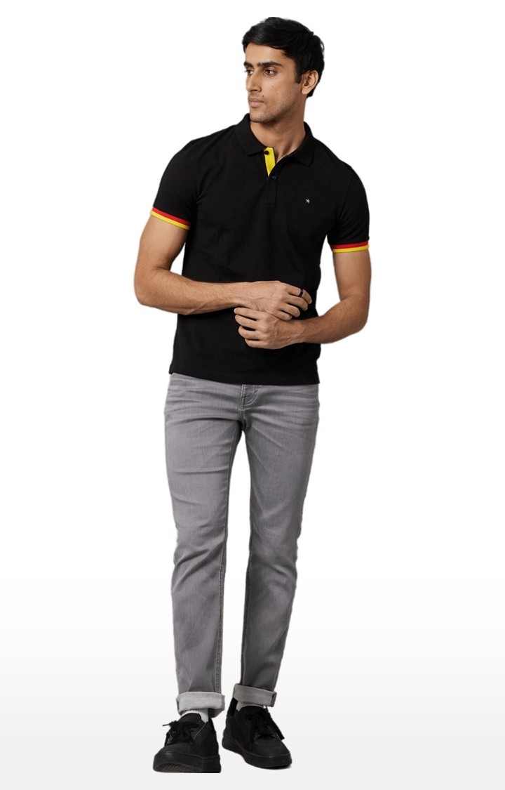 Men's Black Solid Polos